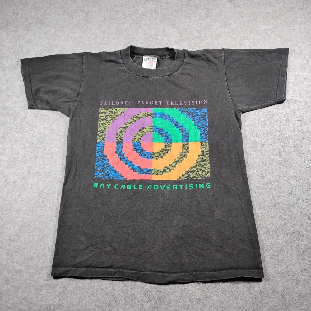 Vintage 90s Oneita Power-T Bay Cable Advertising Graphic T-Shirt Black Medium